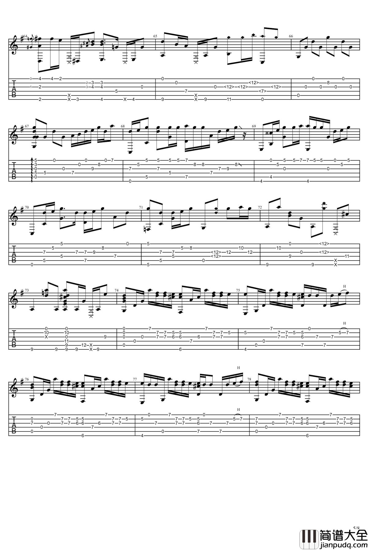 没什么大不了指弹谱_吉他独奏谱_你的名字片尾曲