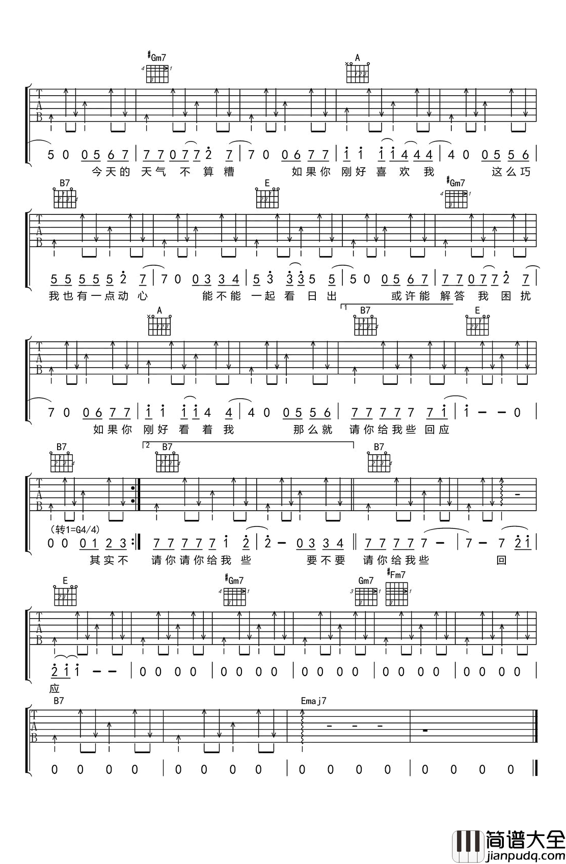 如果写不出好的和弦就该在洒满阳光的钢琴前一起吃布丁吉他谱