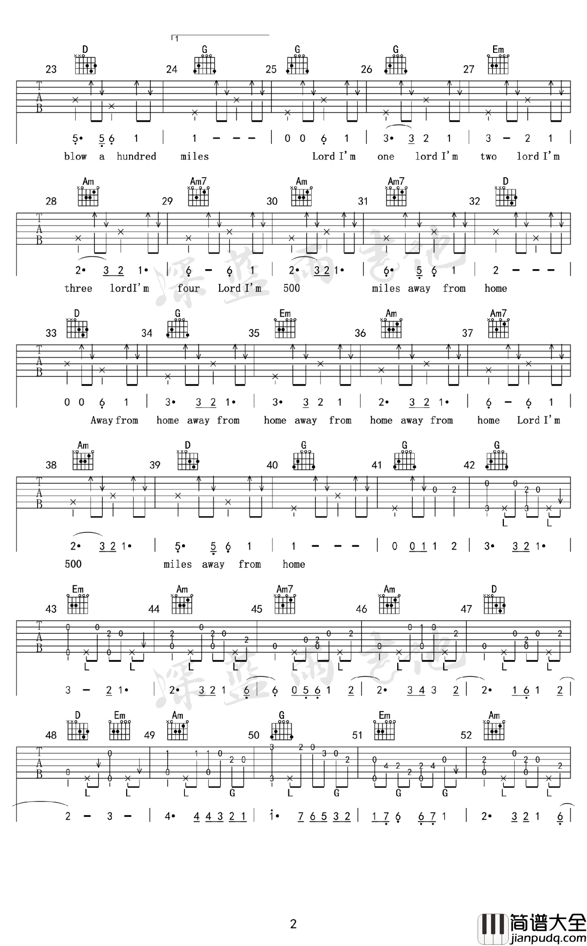 500miles吉他谱_醉乡民谣_吉他教学讲解视频