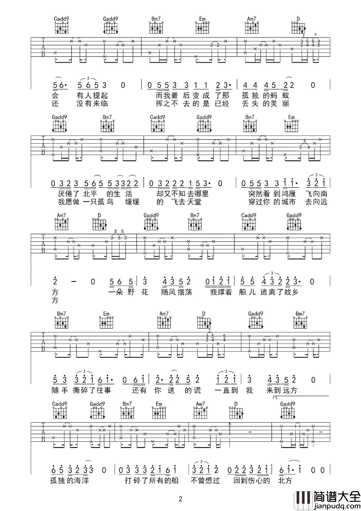 北方吉他谱_倪健_不一样的气候，不一样的风景