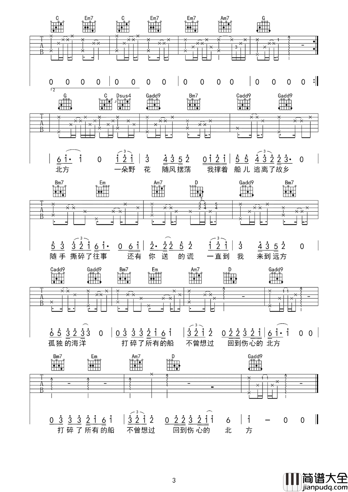 北方吉他谱_倪健_不一样的气候，不一样的风景