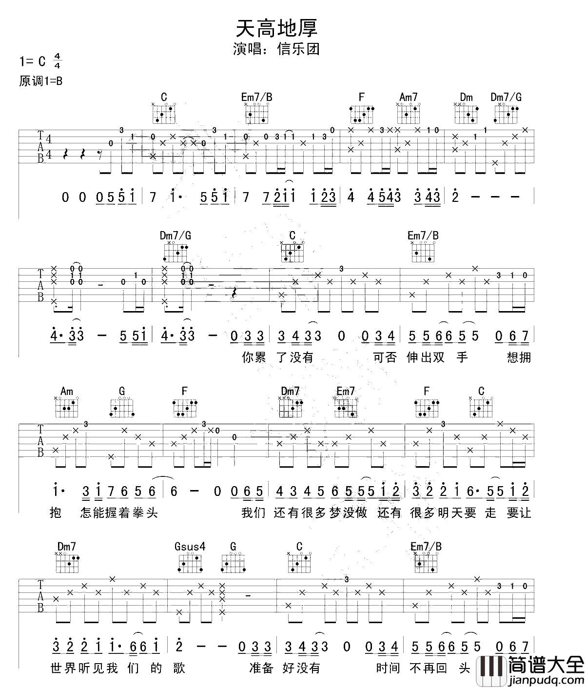 天高地厚吉他谱_信乐团_辽阔的空间感和对感情的无边思念