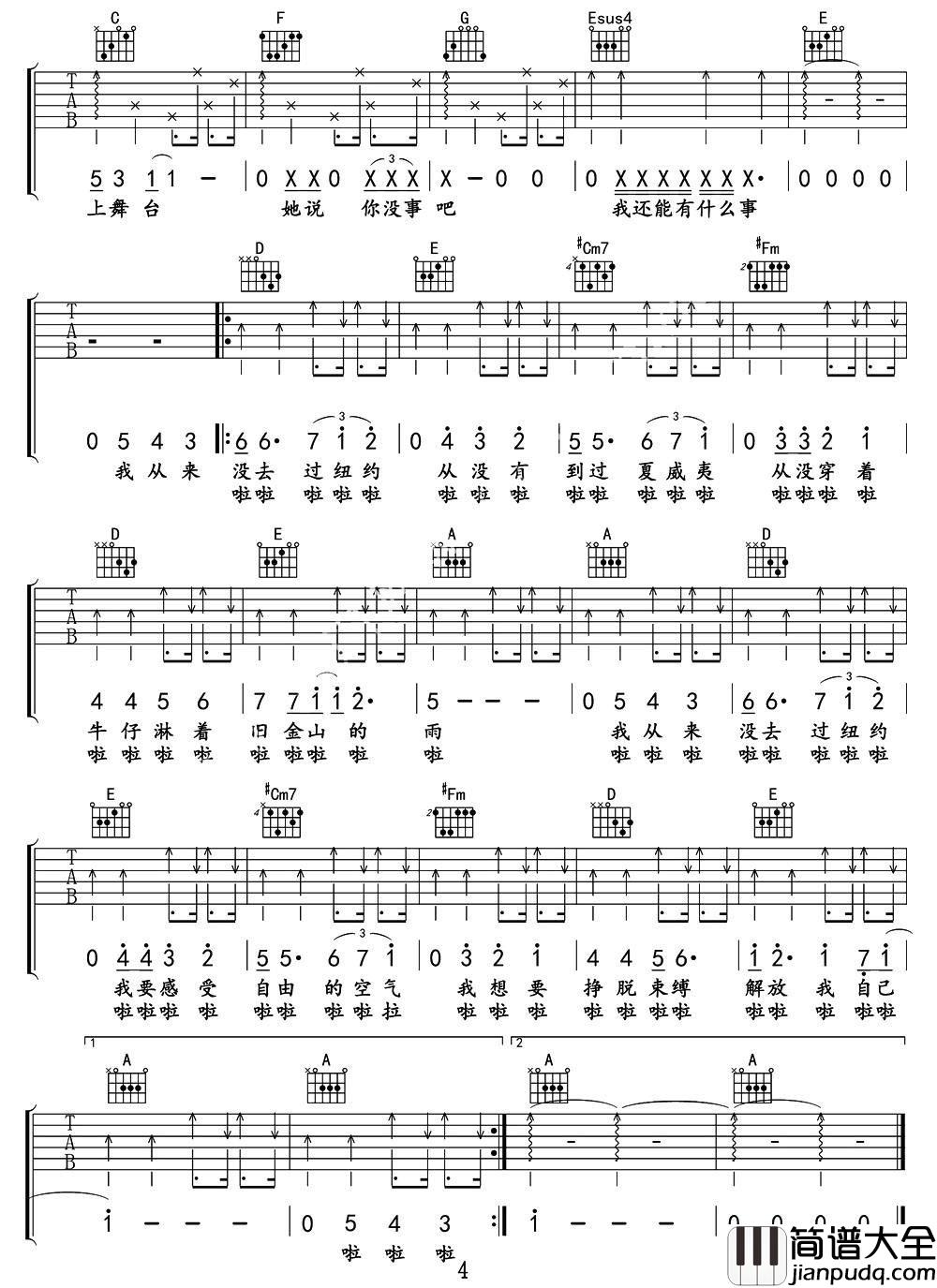 我从来没去过纽约吉他谱_筷子兄弟_这份渴望与动力,将永远指引我们勇敢前行