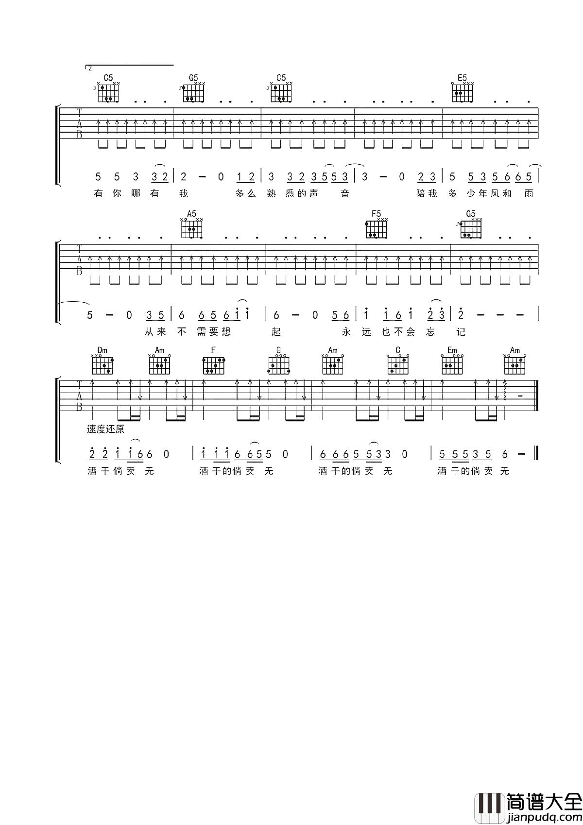 酒干倘卖无吉他谱_苏芮_树欲静而风不止，子欲养而亲不待