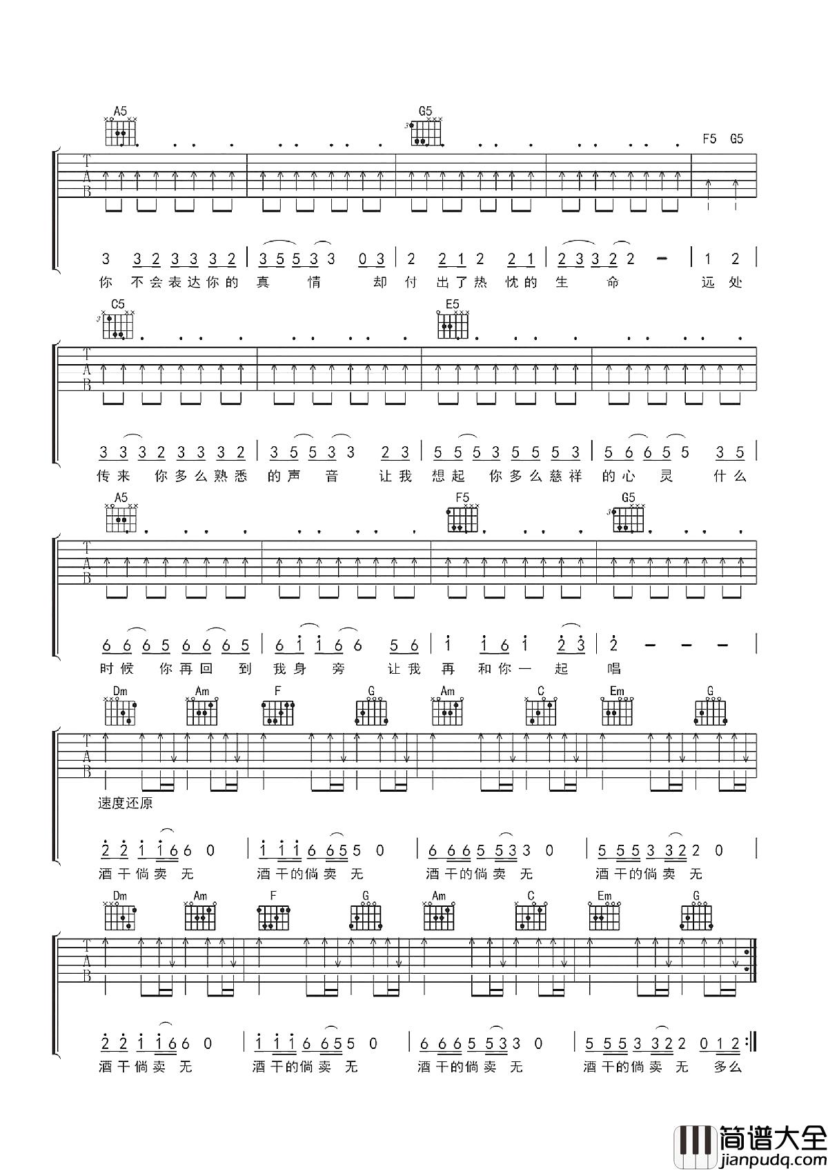 酒干倘卖无吉他谱_苏芮_树欲静而风不止，子欲养而亲不待