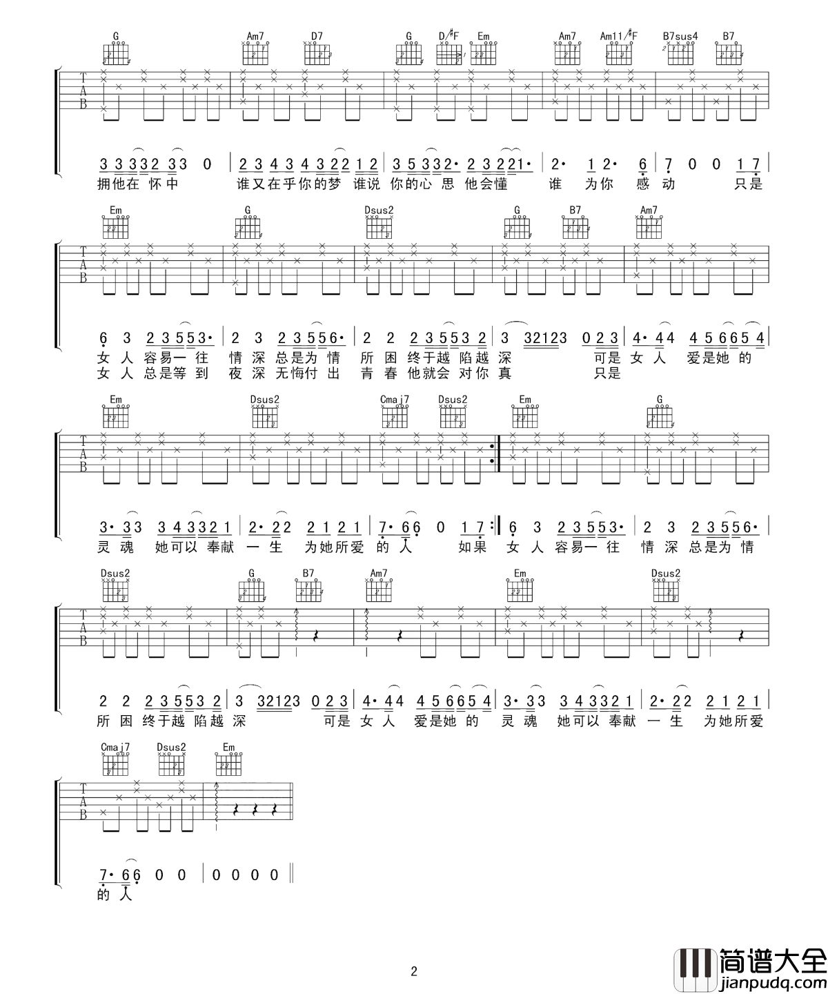 问吉他谱_梁静茹_爱不需要回报,但爱需要回应