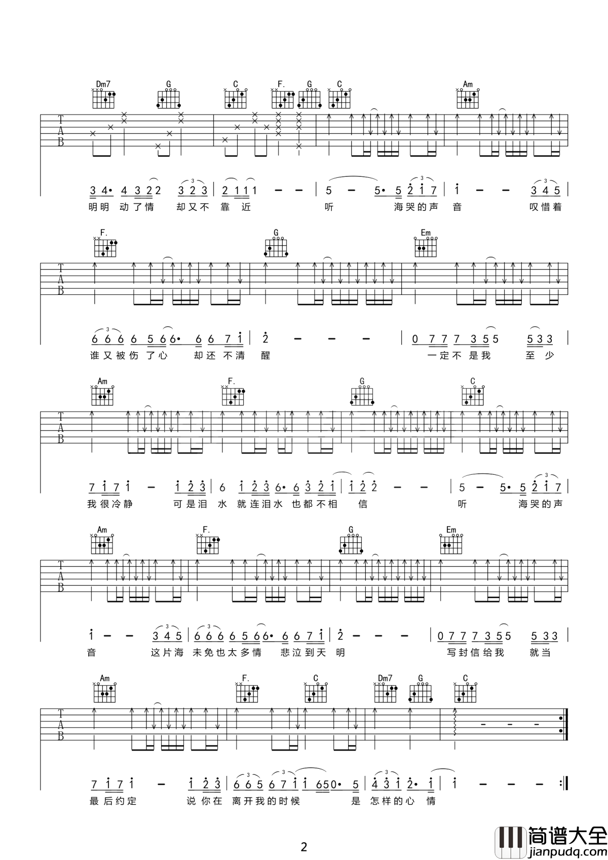 听海吉他谱_张惠妹_即使现在我已心碎,对你仍有爱意
