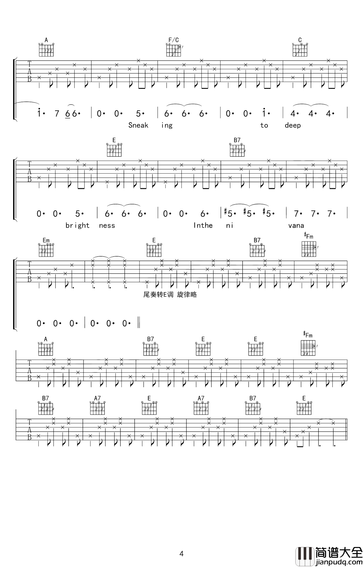 冥光吉他谱_王佳妮_推开门_我的旧模样_对着我唱