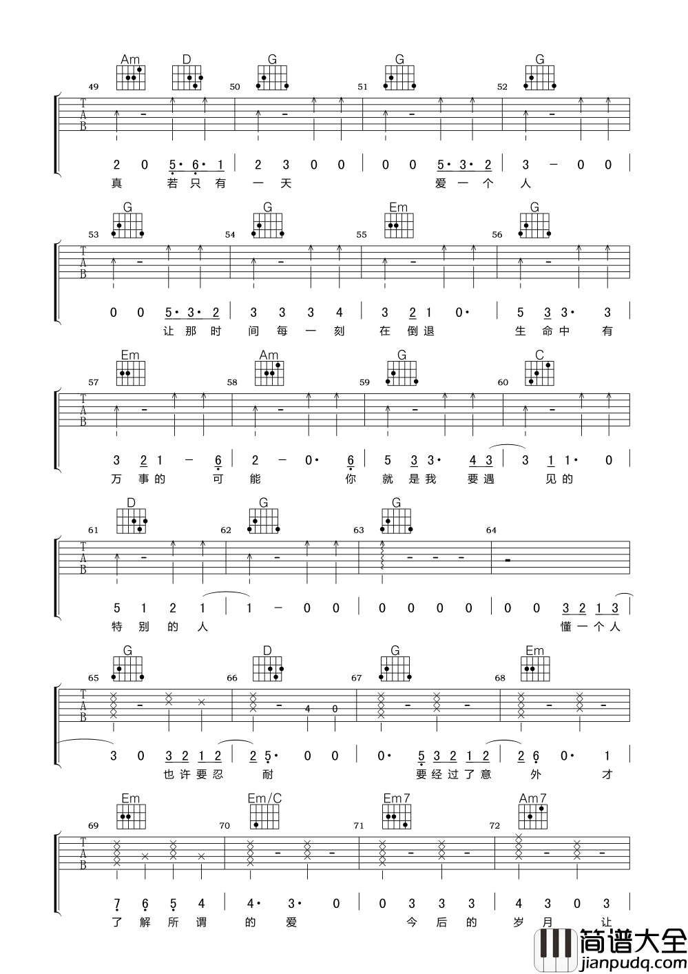 特别的人吉他谱_方大同_我们都会遇见那个最特别的人