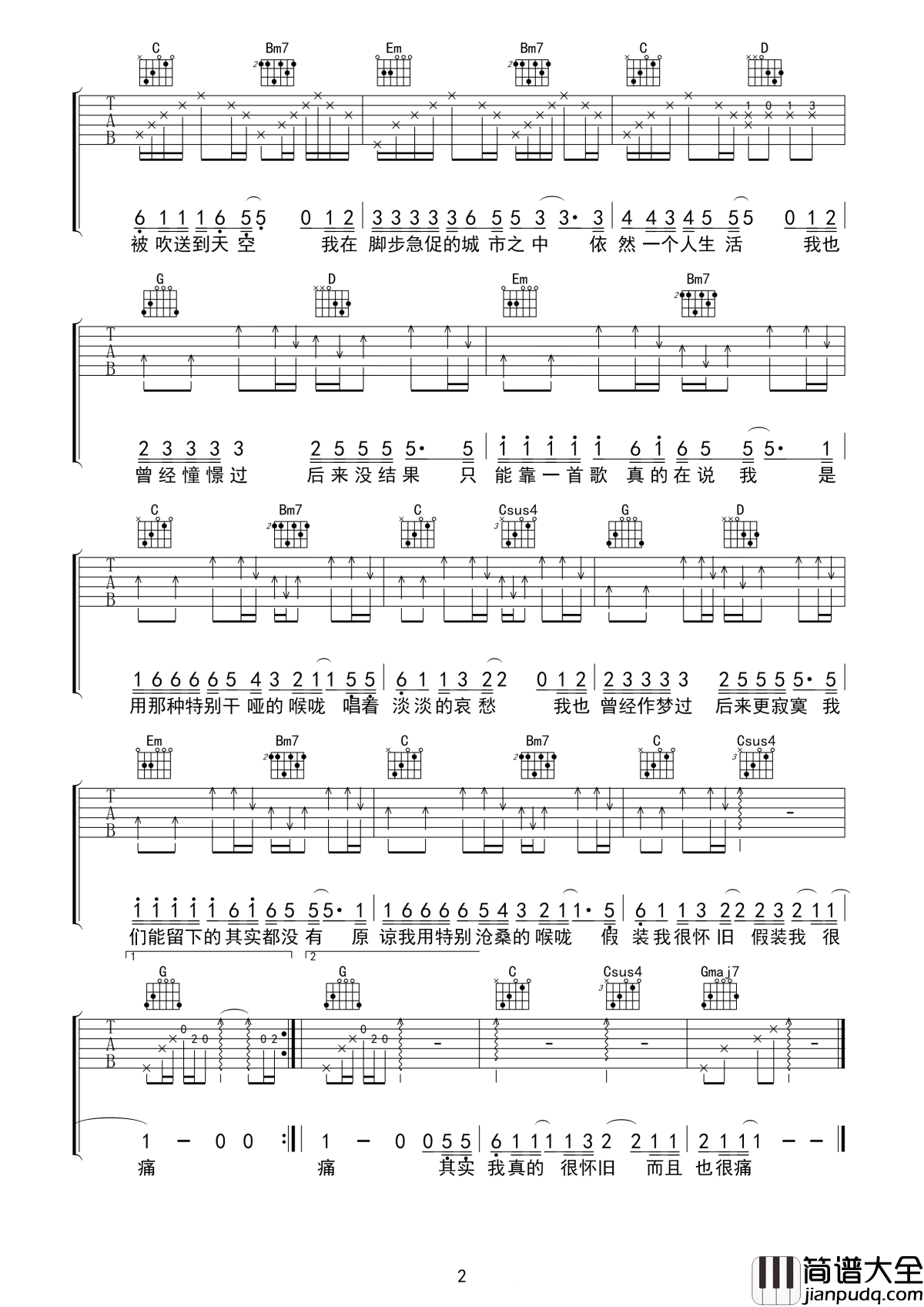 其实都没有吉他谱_杨宗纬_在喧闹的城市，每天脚步急促