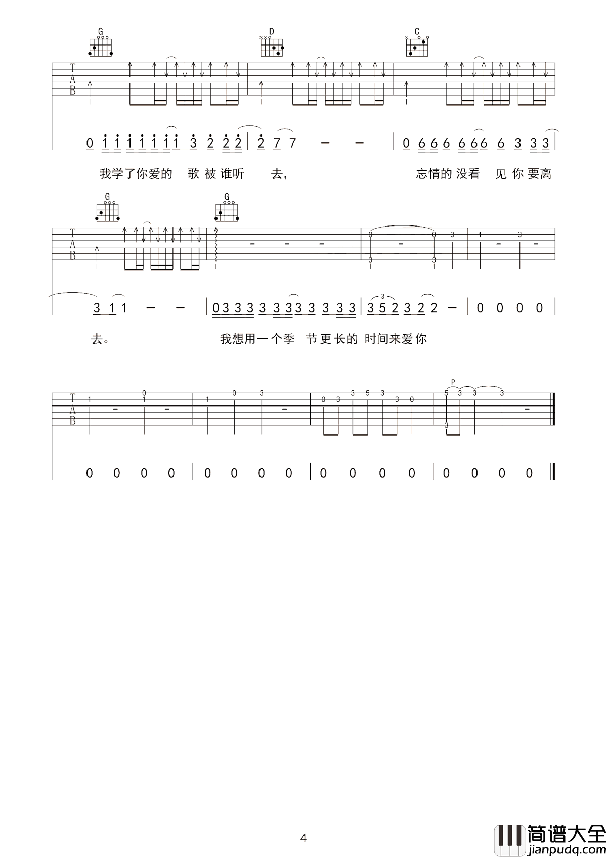 表吉他谱_马頔_路上风景和我一样都是过客
