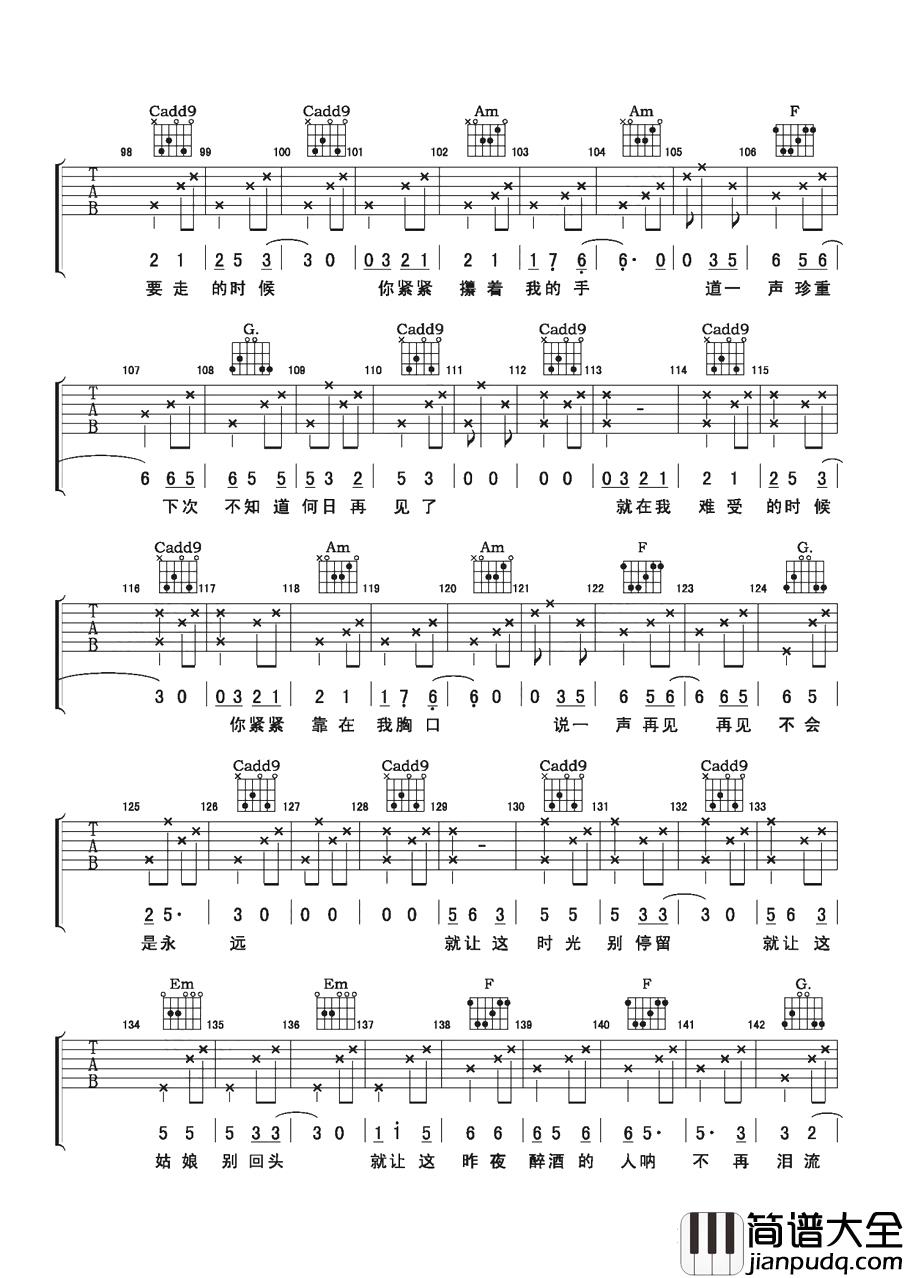 当我要走的时候吉他谱_陈硕子_就让这昨夜醉酒的的人呐_不再难受