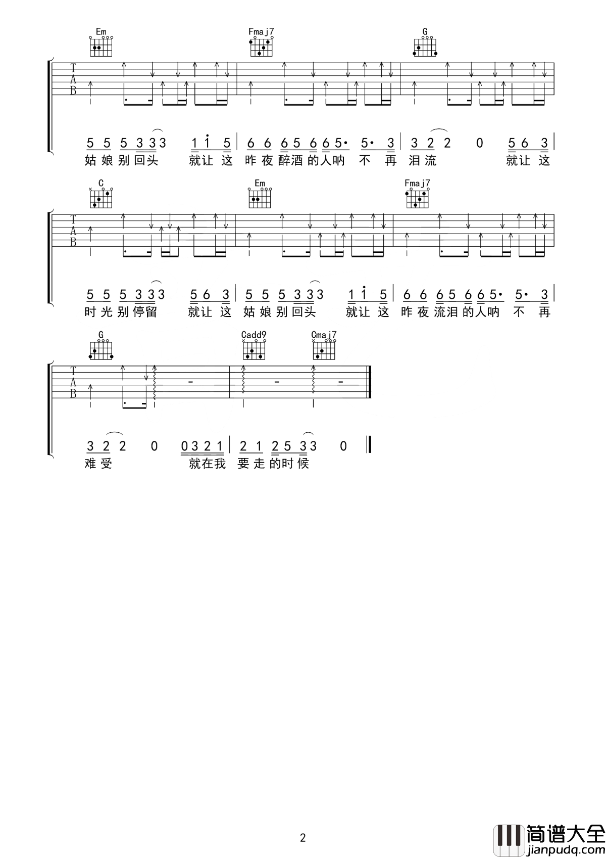 当我要走的时候吉他谱_陈硕子_就让这昨夜醉酒的的人呐_不再难受
