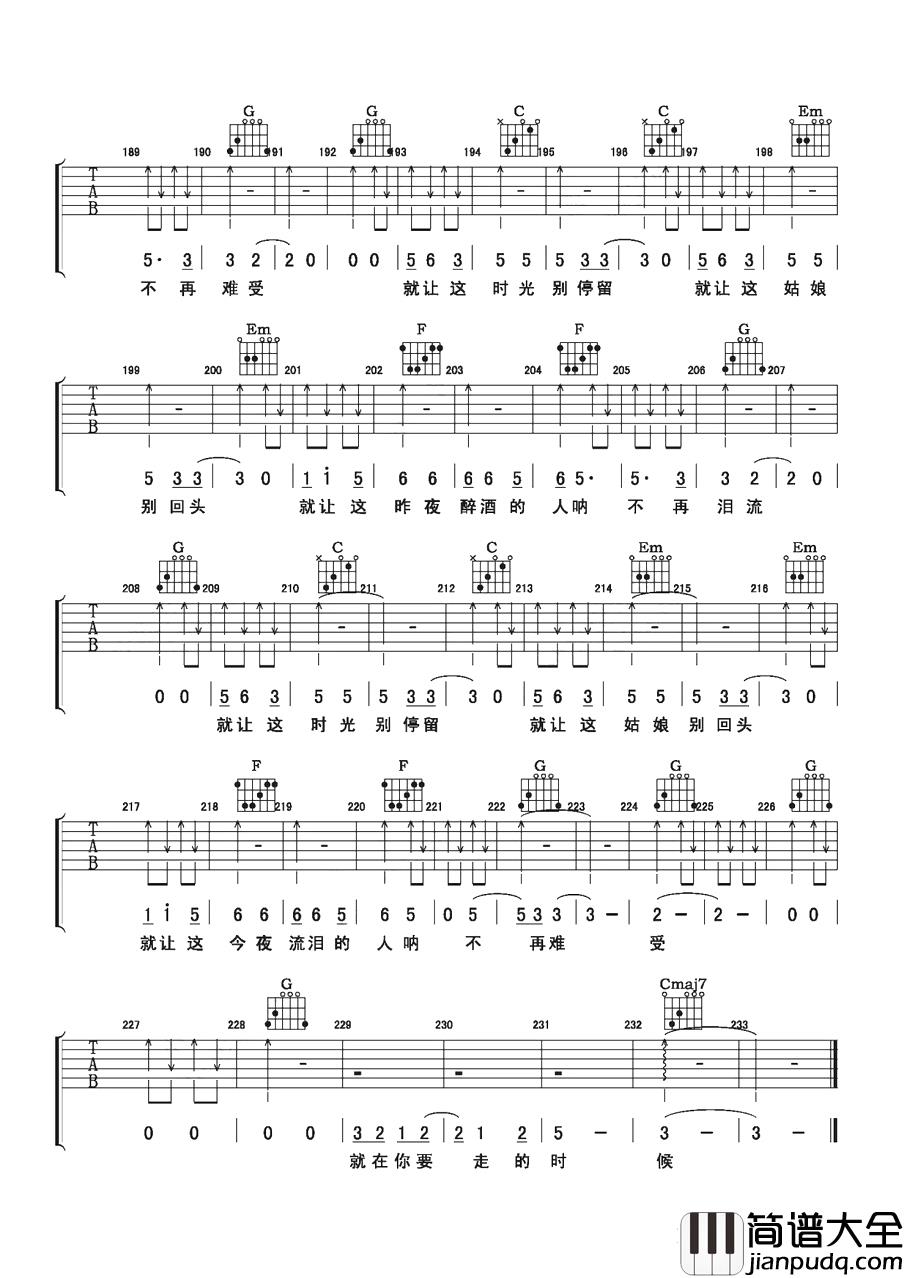 当我要走的时候吉他谱_陈硕子_就让这昨夜醉酒的的人呐_不再难受