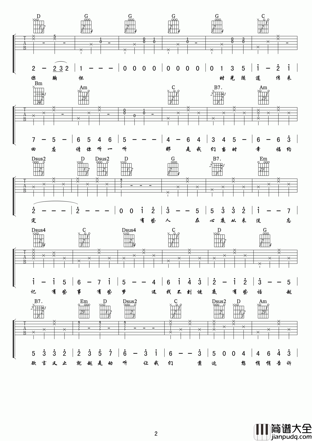 悄悄告诉你吉他谱_范玮琪_忘记那些生活的不快，留下最美好的瞬间