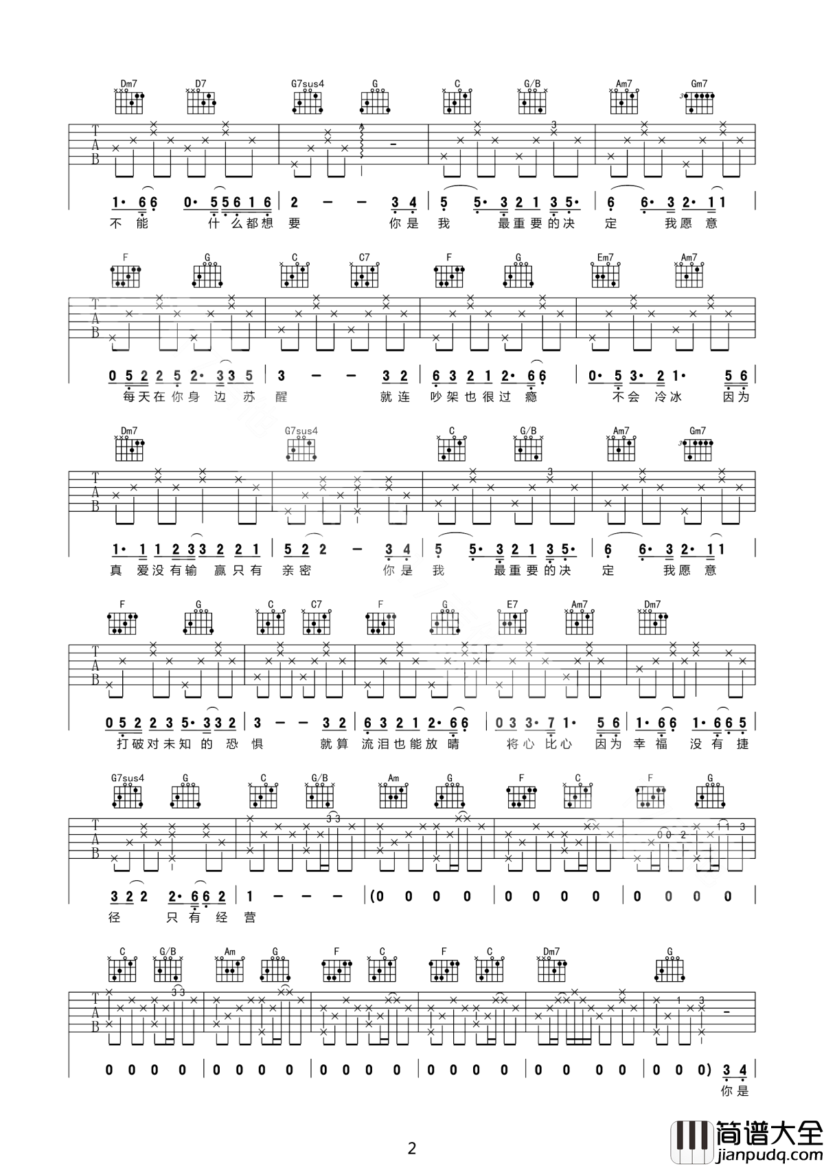 最重要的决定吉他谱_范玮琪_谢谢你的出现，赋予我生命新的意义