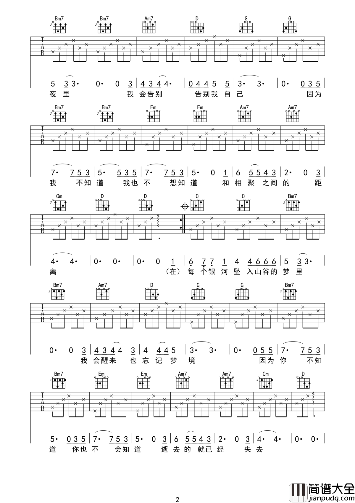后会无期吉他谱_邓紫棋_有相聚总会有分离，天下没有不散的筵席