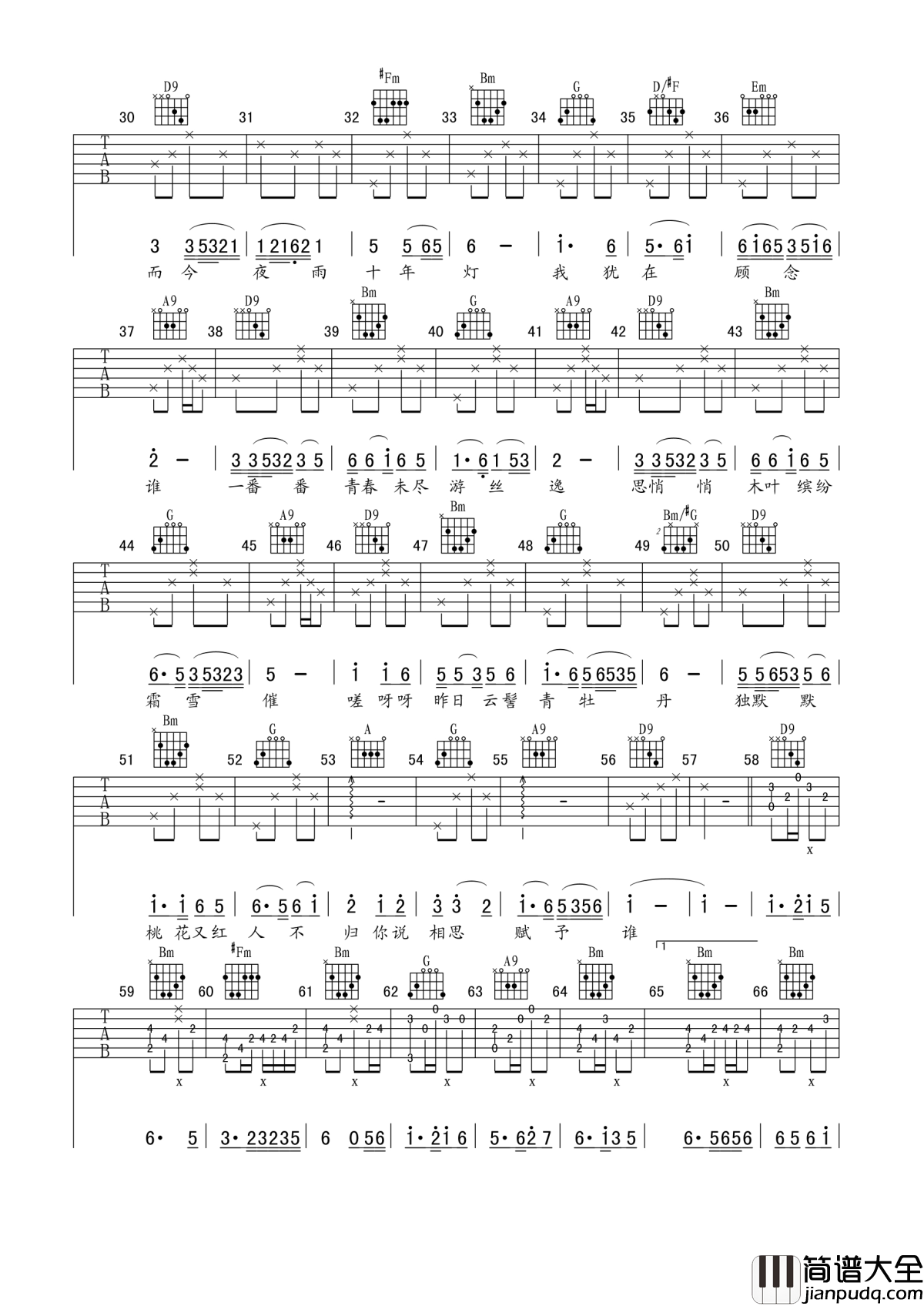 相思赋予谁吉他谱_好妹妹乐队_人面不知何处去，桃花依旧笑春风