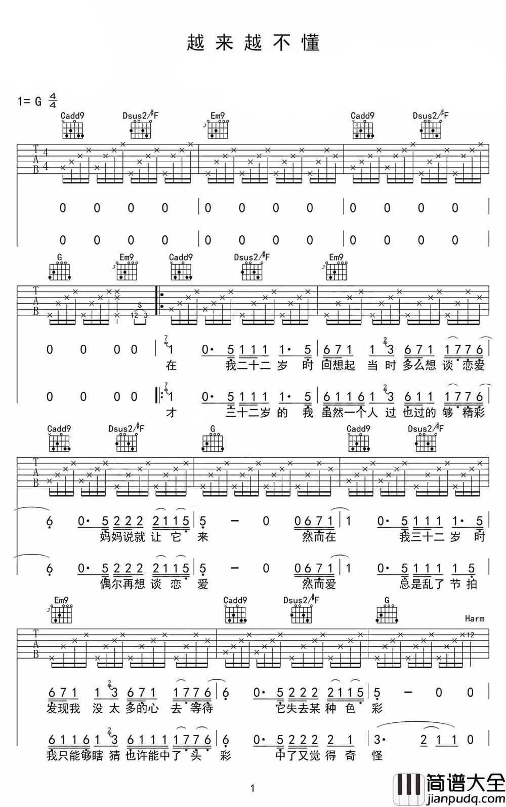越来越不懂吉他谱_蔡健雅_迷茫的人生谁不曾有过
