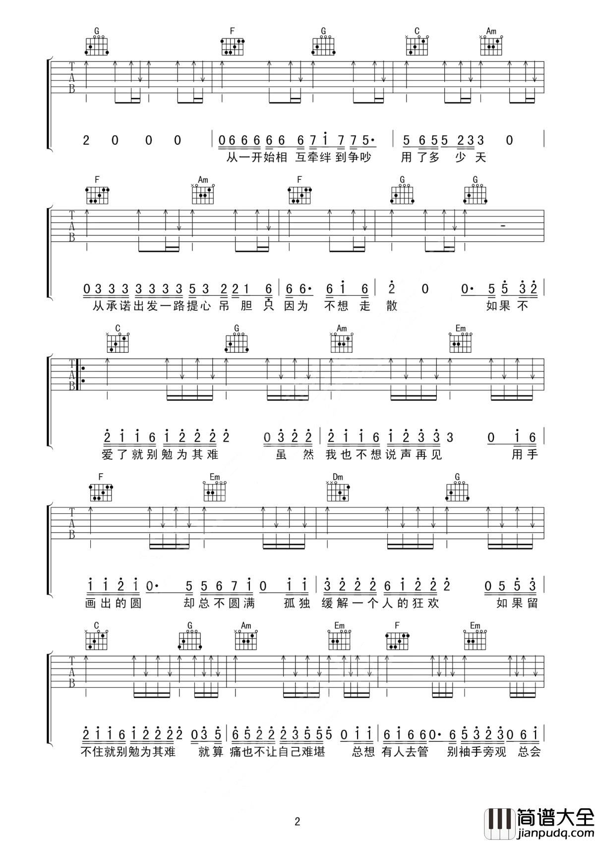 勉为其难吉他谱_王冕_何去何从该走该留