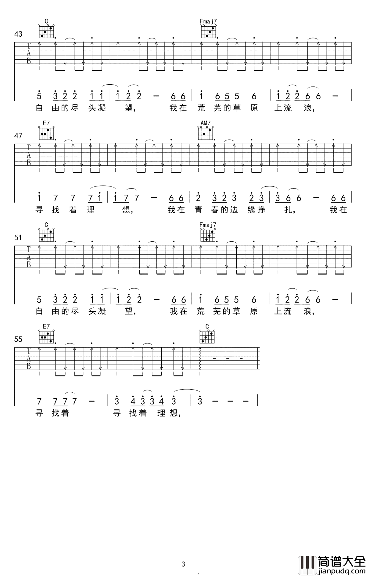 我还年轻我还年轻吉他谱_老王乐队_给我一瓶酒，再给我一支烟