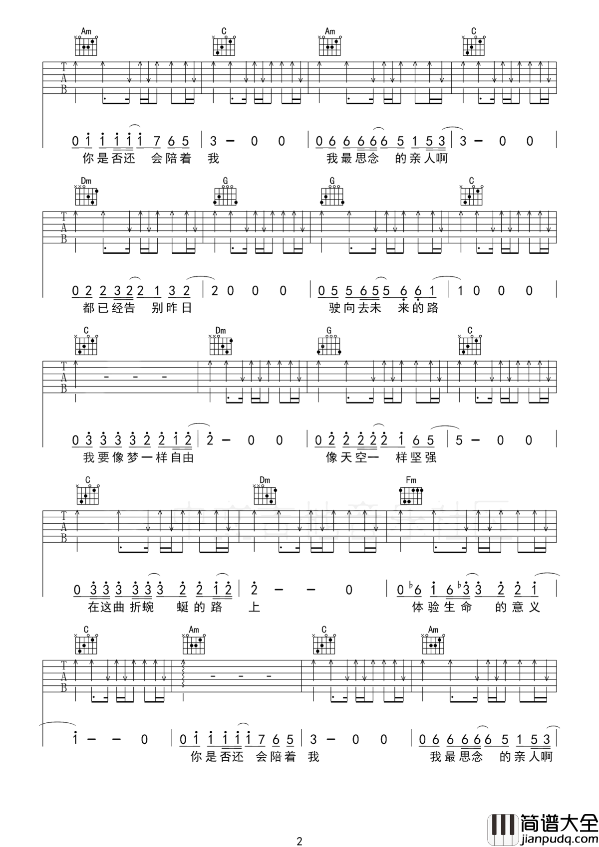 像梦一样自由吉他谱_汪峰_放下所有，踏向去往自由的路