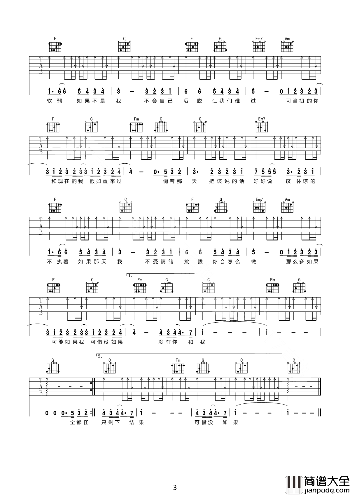 可惜没如果吉他谱_林俊杰_遇到自己喜欢的人,请不要害羞