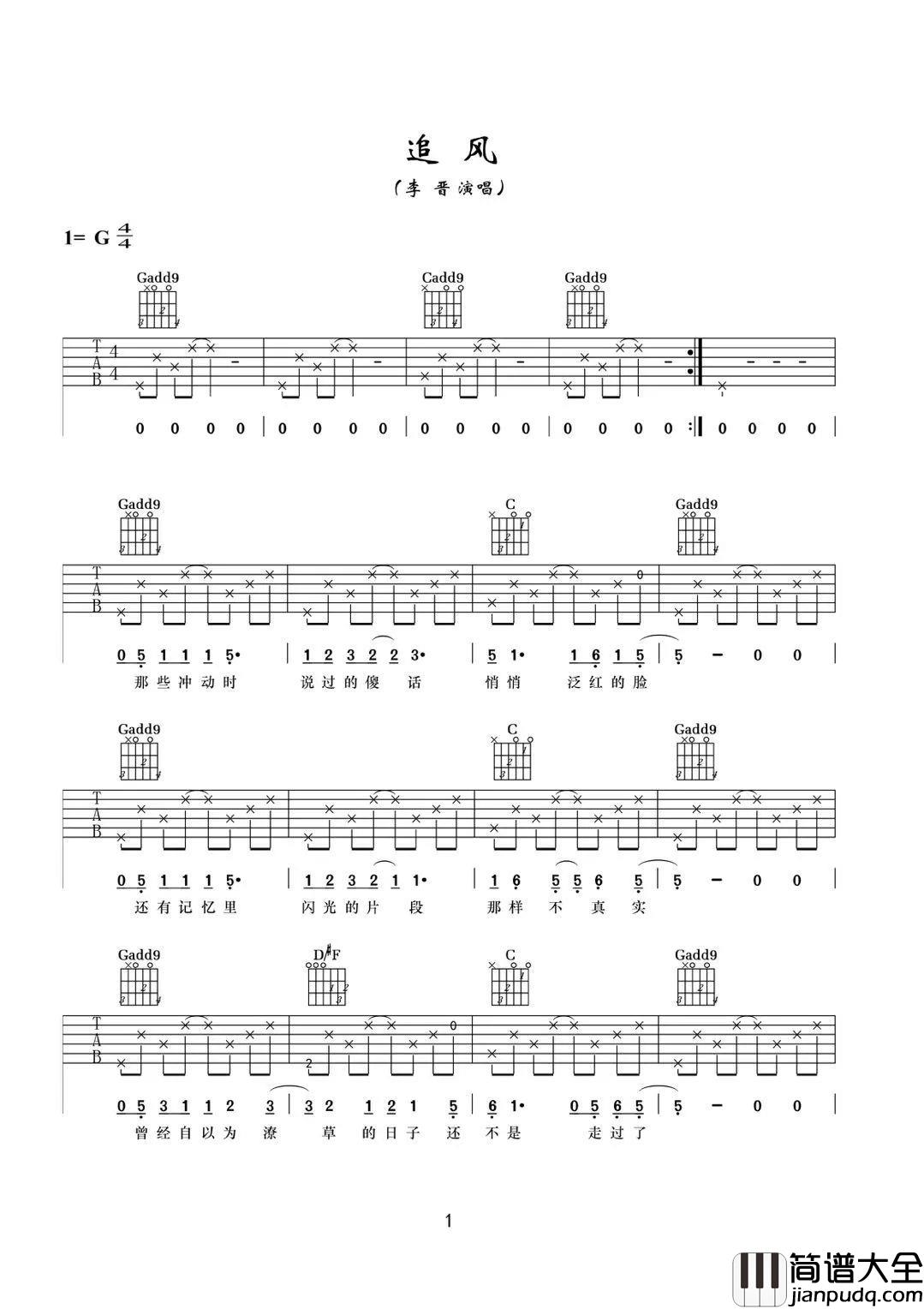 追风吉他谱_李晋_追上风的人不见了踪影