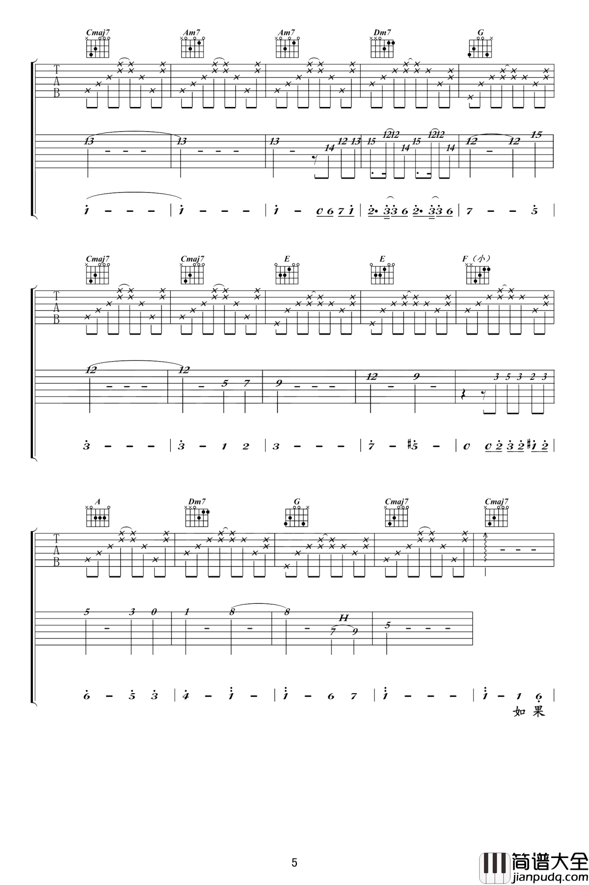 无问吉他谱_毛不易_爱你所爱，行你所行，听从你心，无问西东