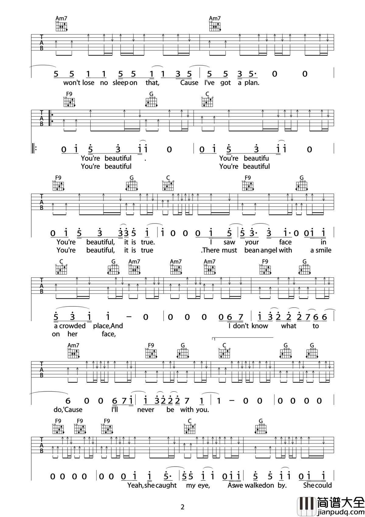 You_Are_Beautiful吉他谱_james_blunt_旋律动人，史诗般的大气矜贵