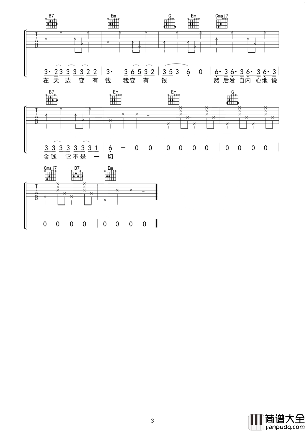 如果有一天我变得很有钱吉他谱_毛不易_变有钱_我变有钱__然后故作谦虚地说金钱不是一切
