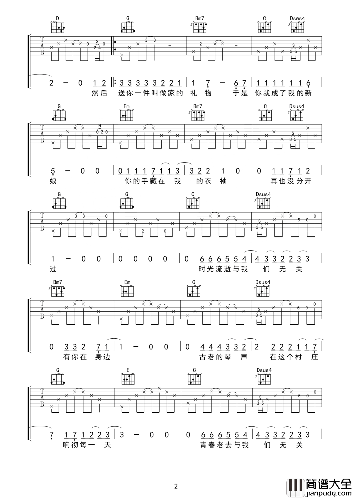 村庄吉他谱_小皮_古老的琴声在这个村庄响彻每一天__青春老去与我们无关