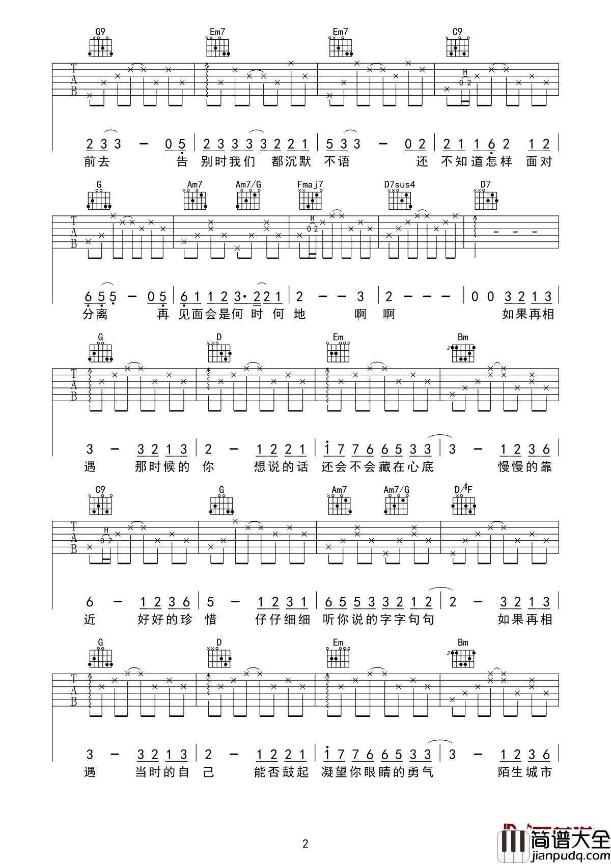 如果再相遇吉他谱_烟把儿乐队_仔仔细细听你说的字字句句