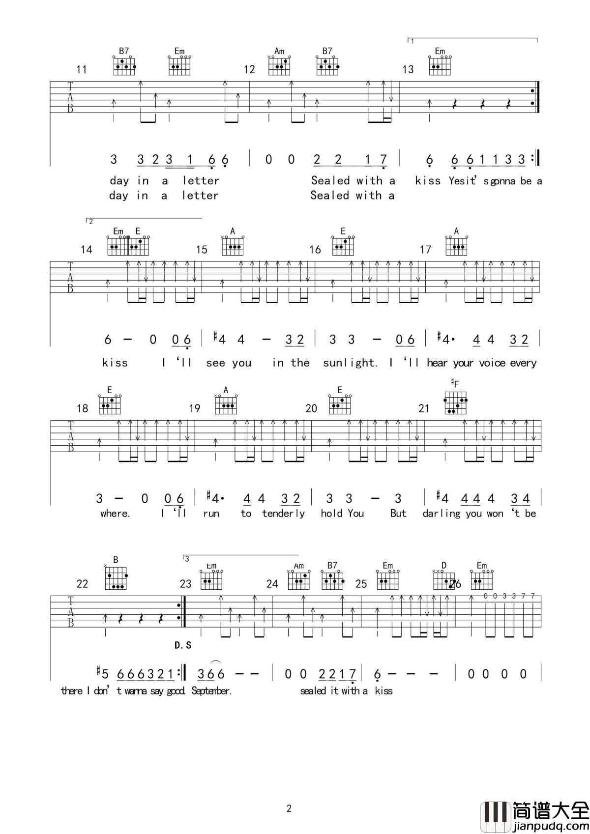 sealed_with_a_kiss吉他谱_Brian_Hyland_别离时浓浓的不是离愁，而是浪漫