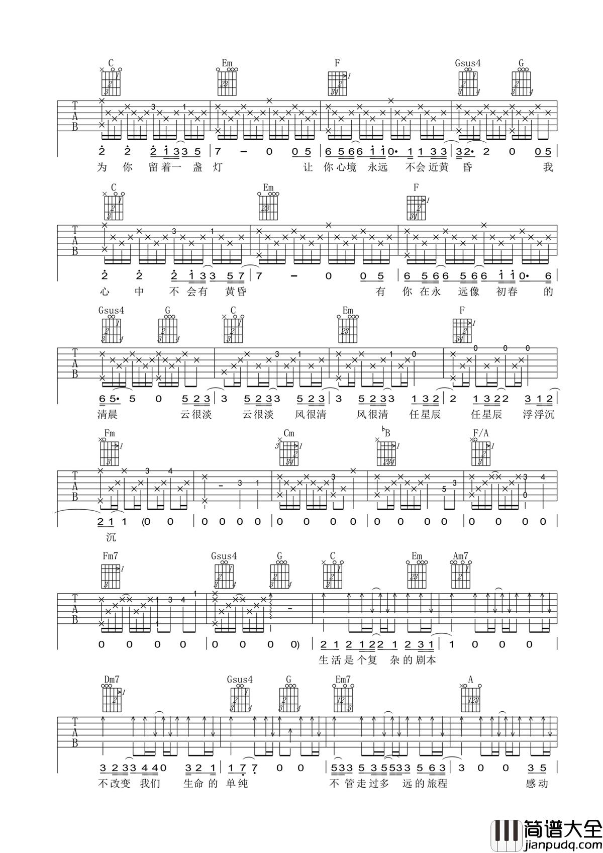 岁月吉他谱_王菲/那英_20年岁月:珍惜眼前人,心中无黄昏