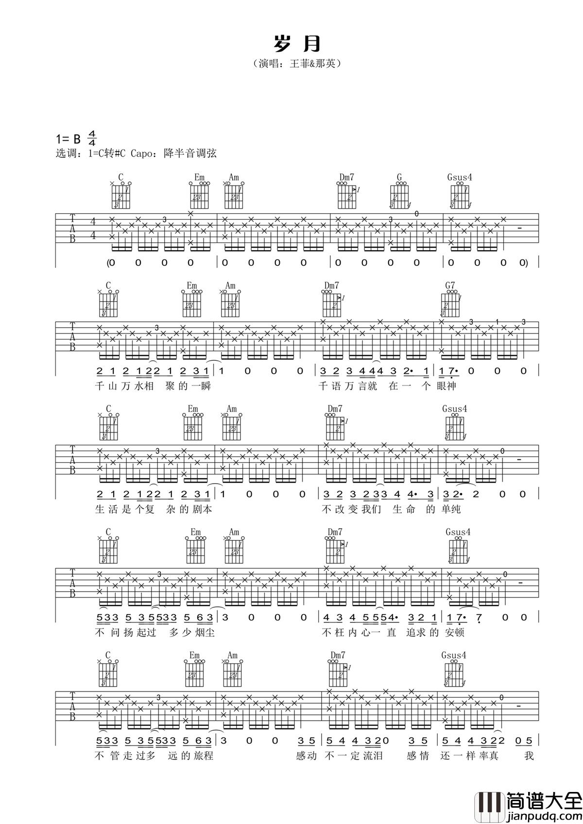 岁月吉他谱_王菲/那英_20年岁月:珍惜眼前人,心中无黄昏