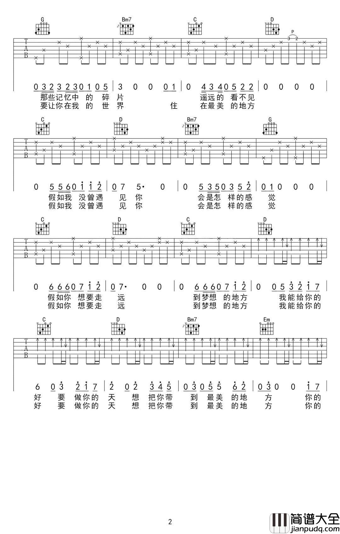 想把你带到最美的地方吉他谱_刘俊男_你的美你的好__我知道