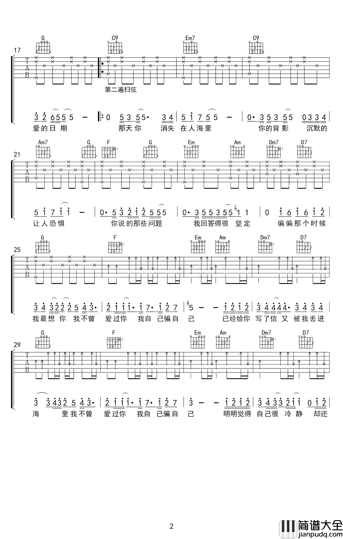陷阱吉他谱_王北车_懦弱的自己怎样才算坚强