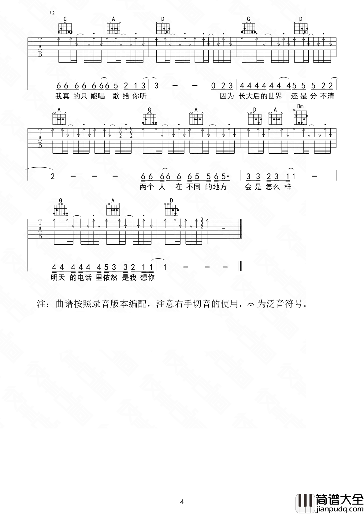 我会想起你吉他谱_宋捷_但我会微笑着想起远方的你