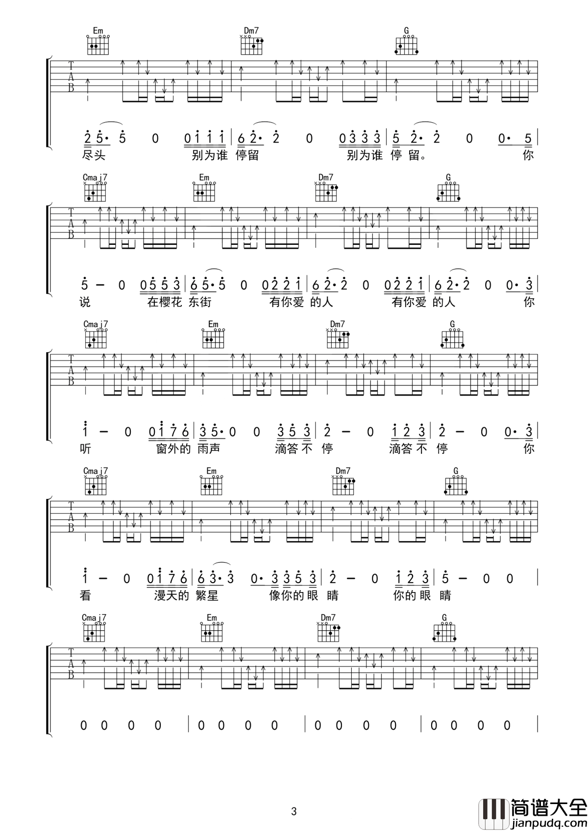 樱花东街吉他谱_王华峰_你说_在樱花东街__有你爱的人