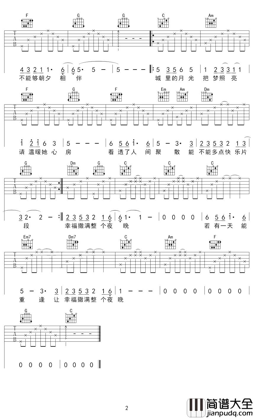 城里的月光吉他谱_许美静_不一定忧伤却会有莫名的感伤