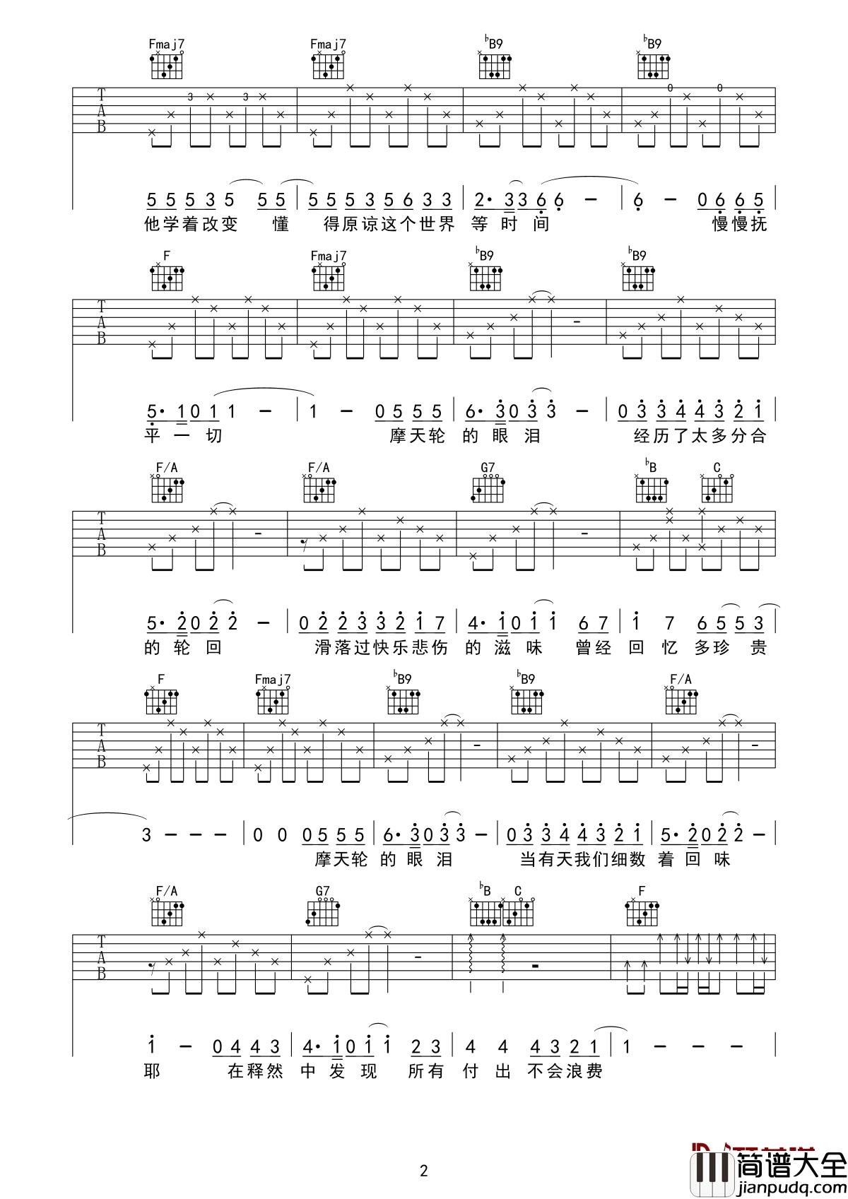 _摩天轮的眼泪吉他谱_金志文_摇滚才子的细腻柔情