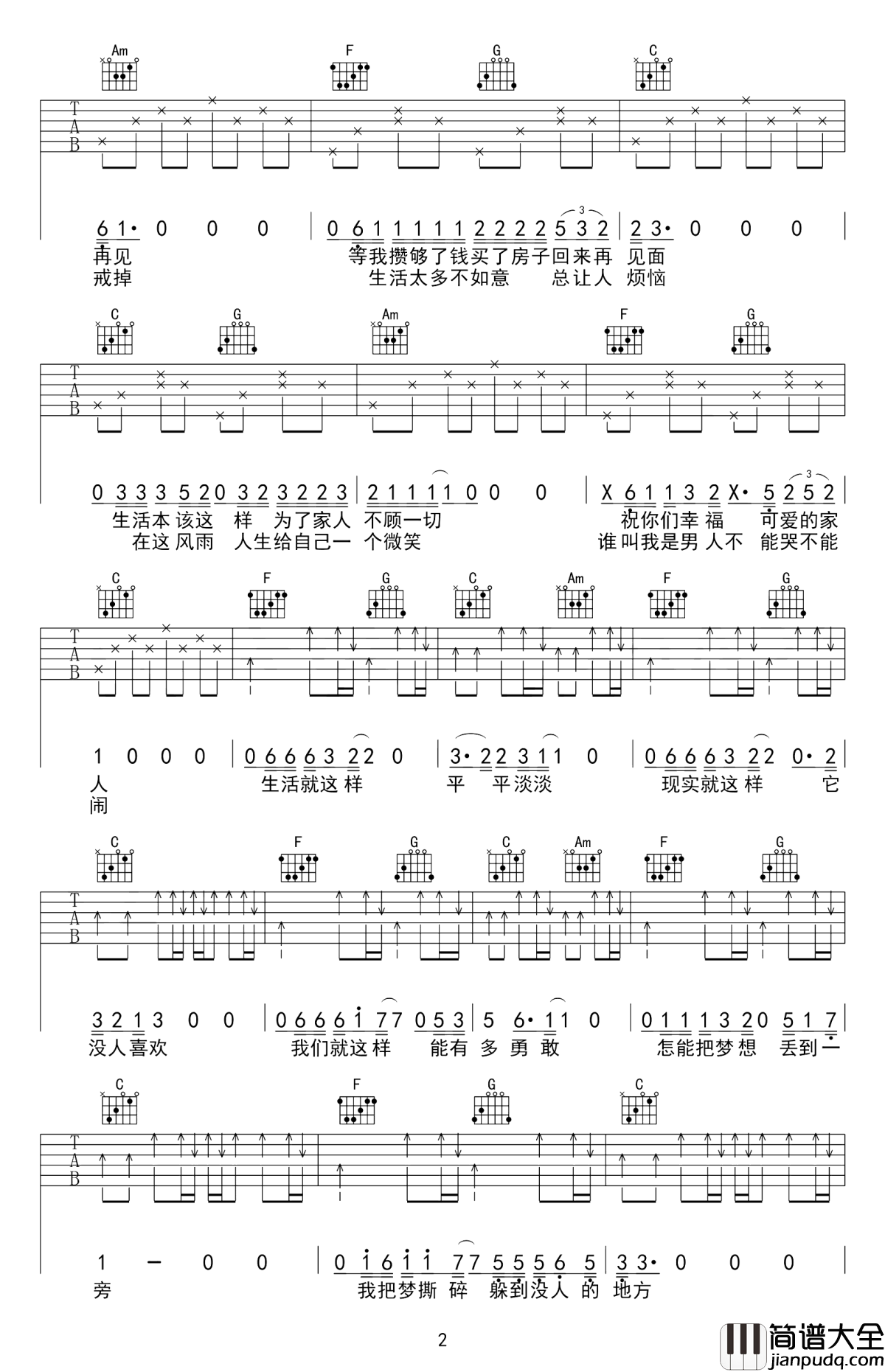 生活就这样吉他谱_刘俊男_都是为了生活忙碌着一生