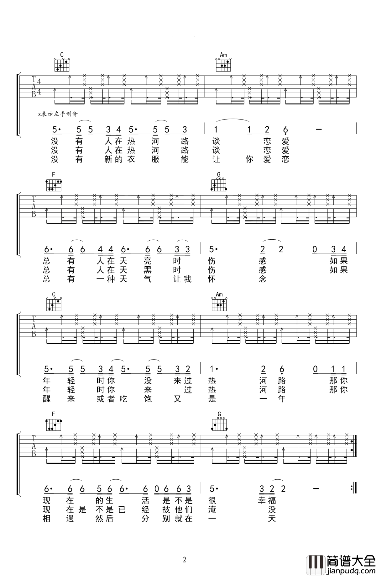 热河吉他谱_李志_这一条条不起眼的街道，都寄托着一部分人的梦