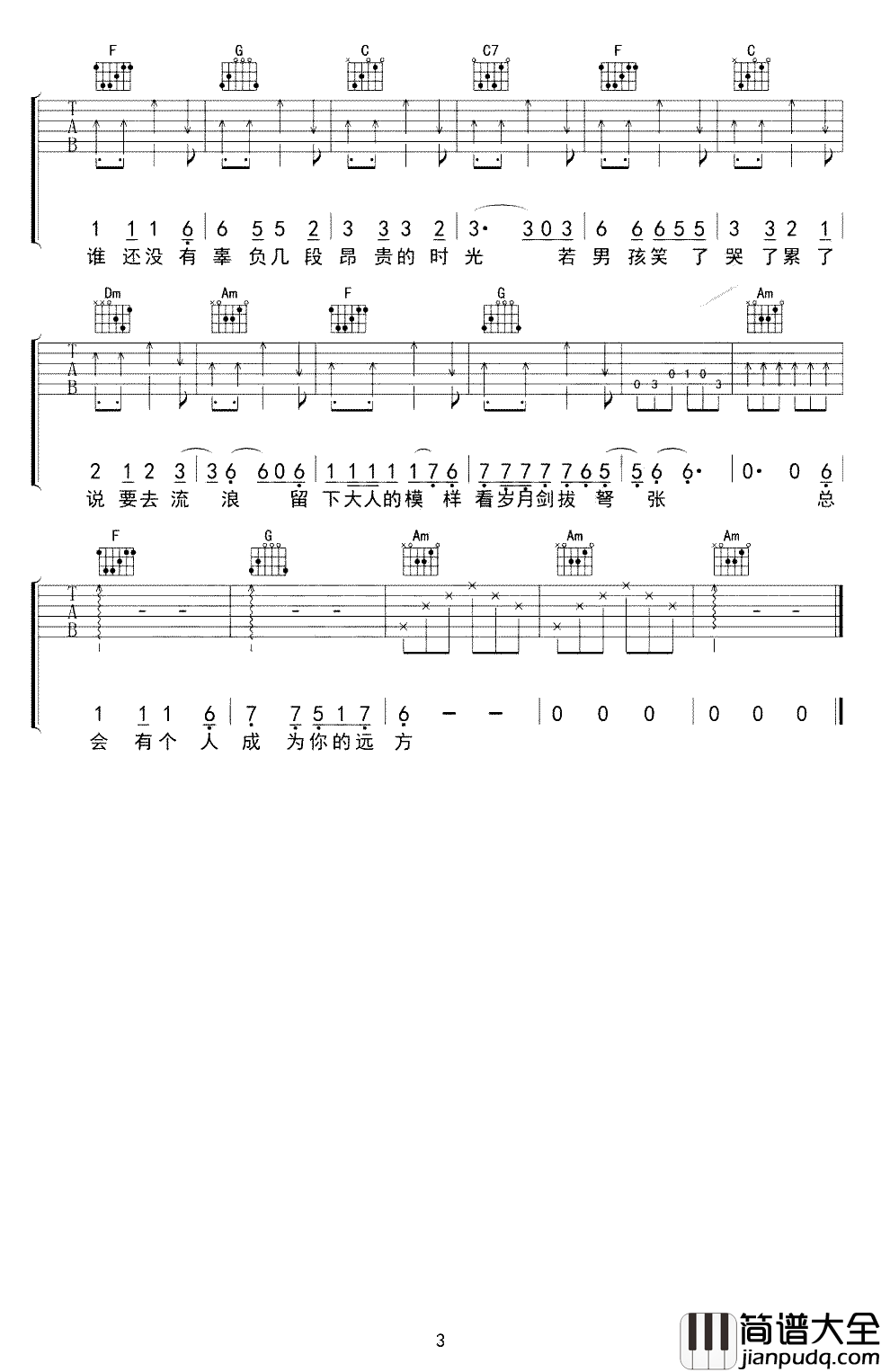 牧马城市吉他谱_毛不易_总会有个人成为你的远方