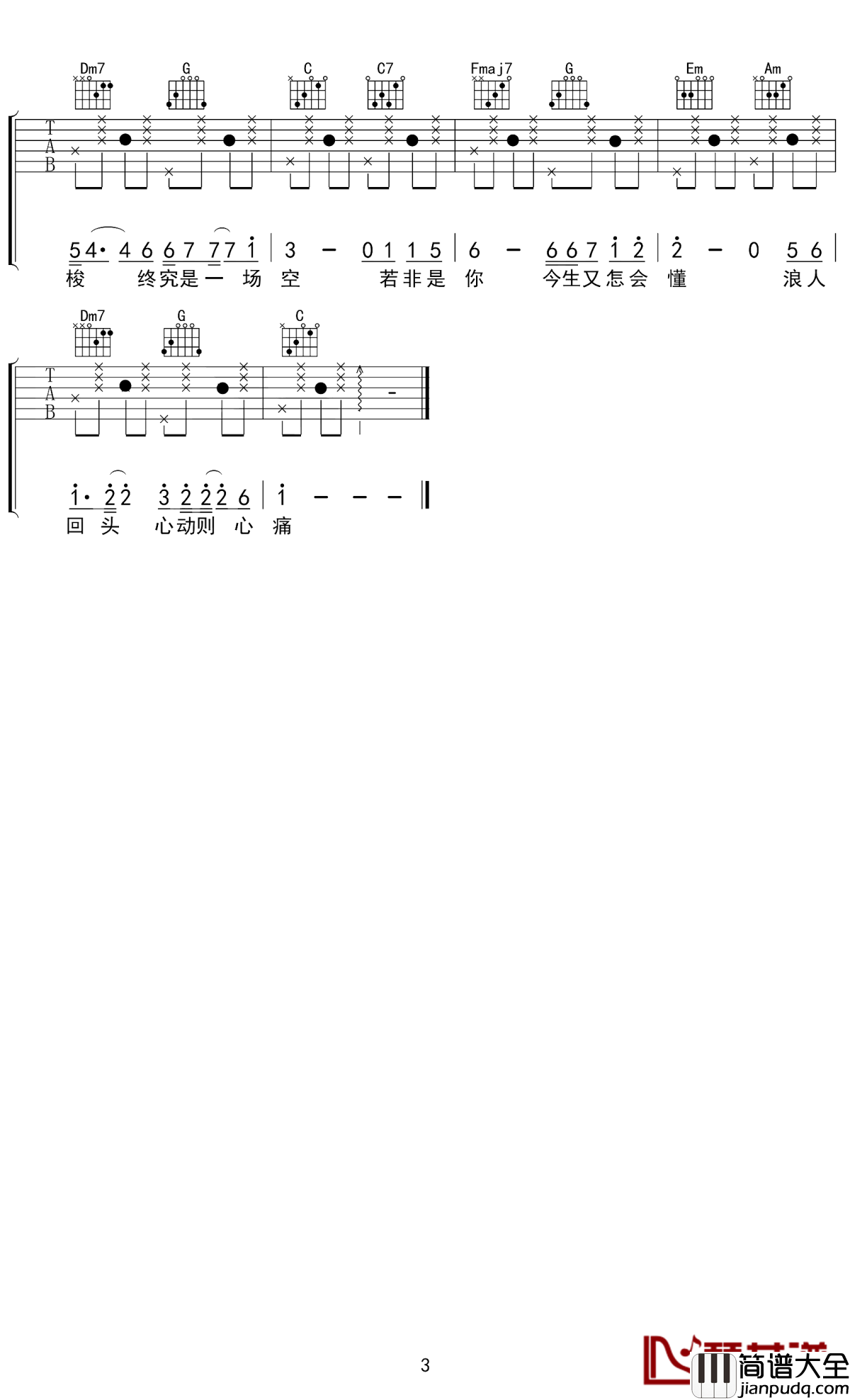 浪人琵琶吉他谱_胡66_弹着断了弦的琵琶