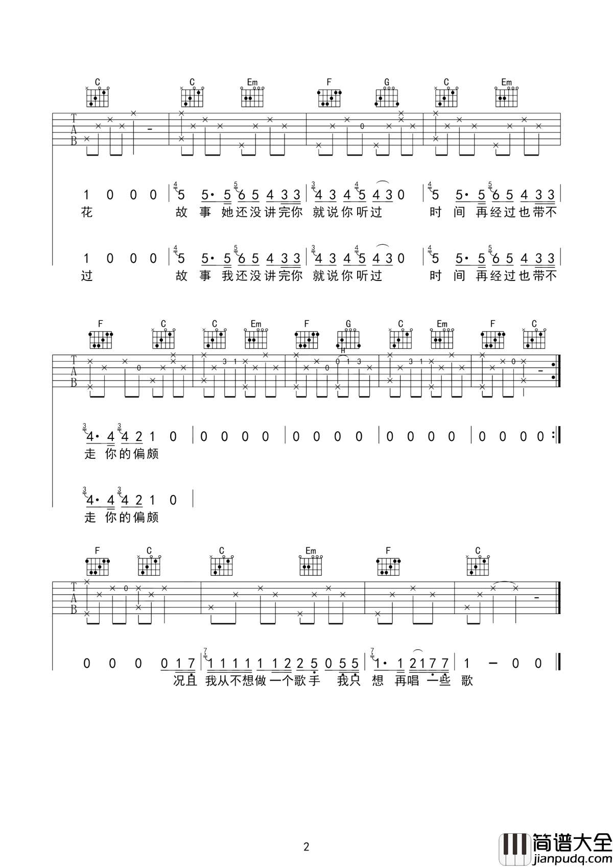 碌碌吉他谱_花粥_在梦想的道路上奔波,却早已离初心越来越远