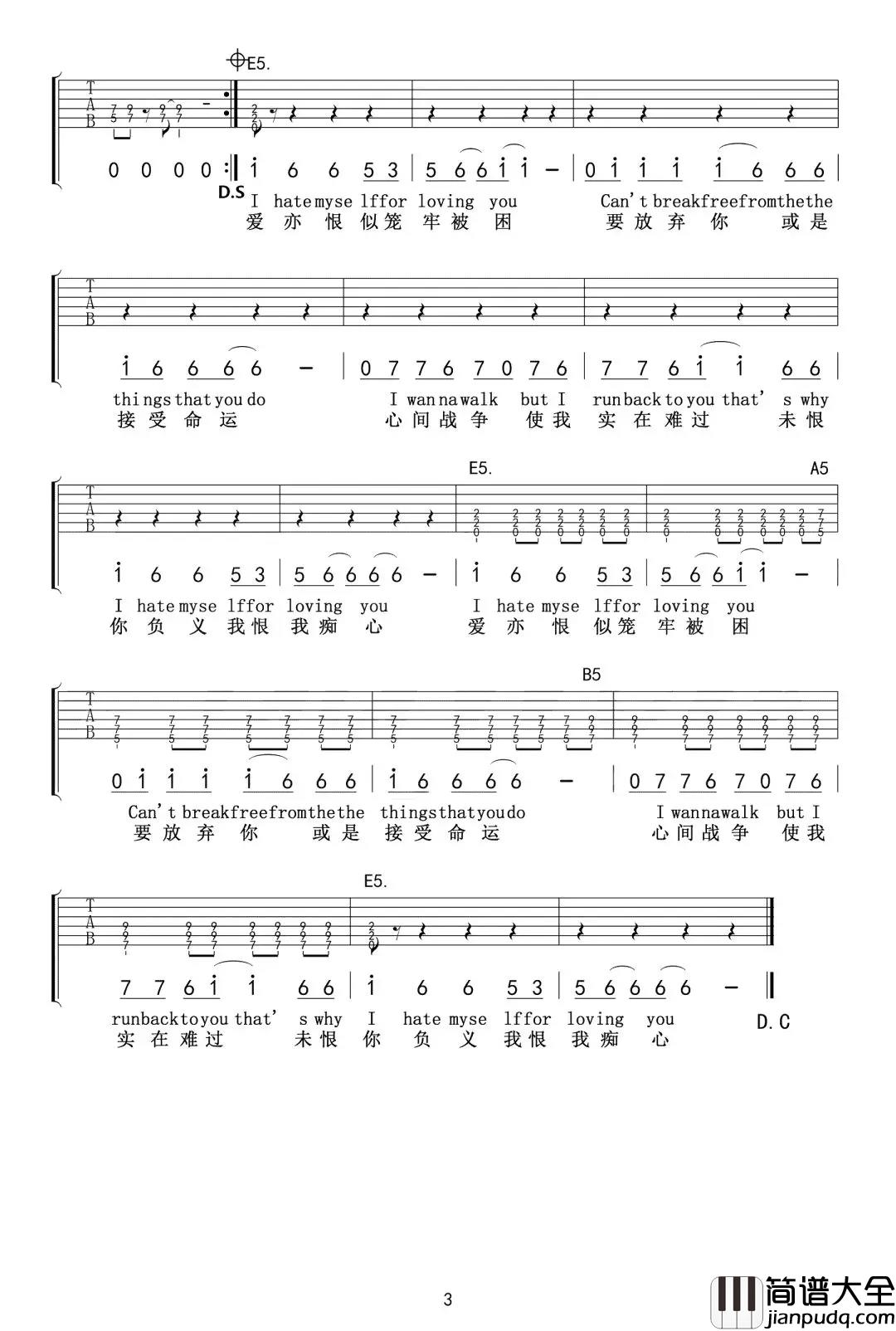 Hate_Myself_For_Loving_You吉他谱_Joan_Jett_头号玩家电影插曲