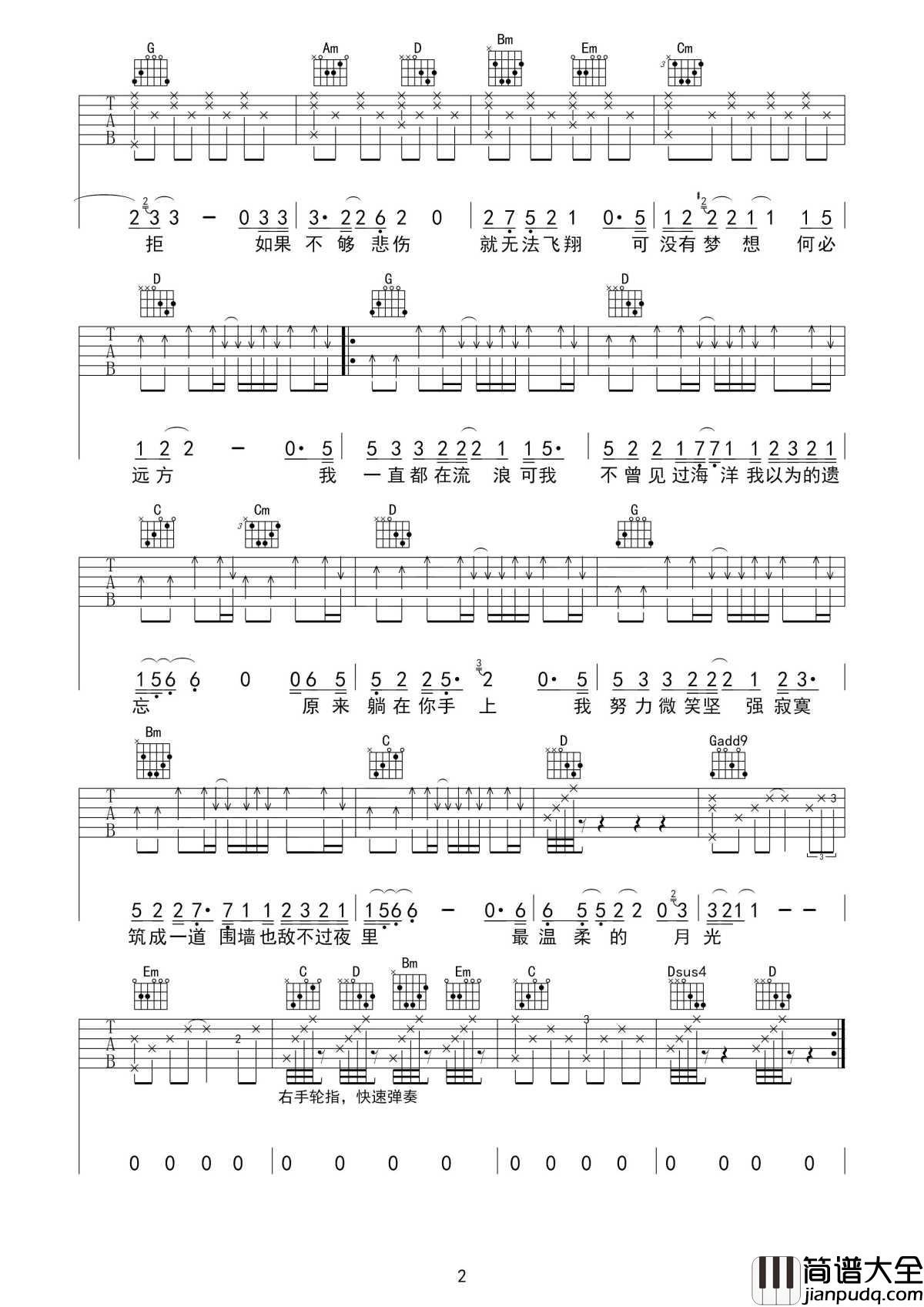 残酷月光吉他谱_林宥嘉_我一直都在流浪,可我不曾见过海洋