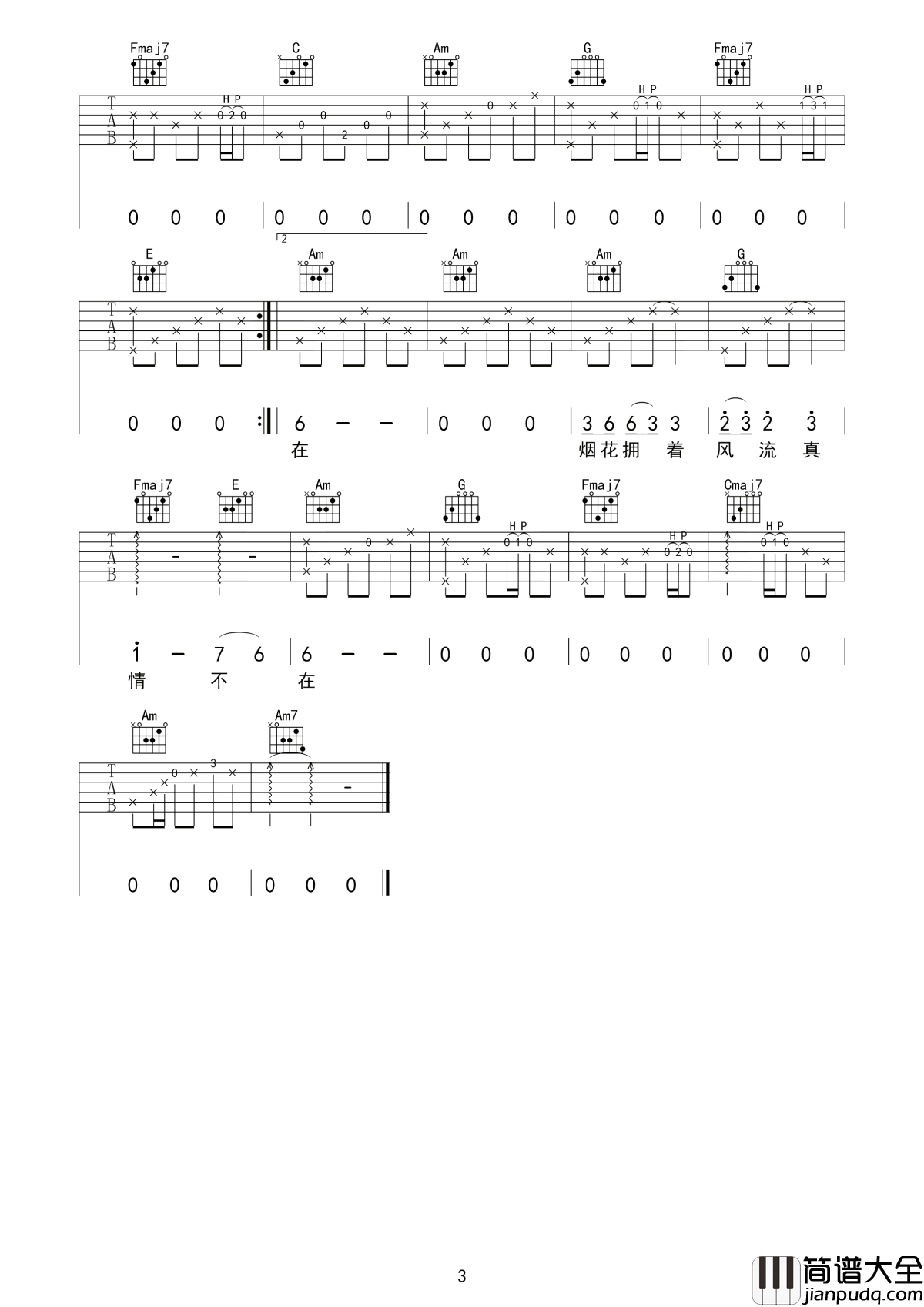 相思吉他谱_晓月老板_最肯忘却古人诗__最不屑一顾是相思